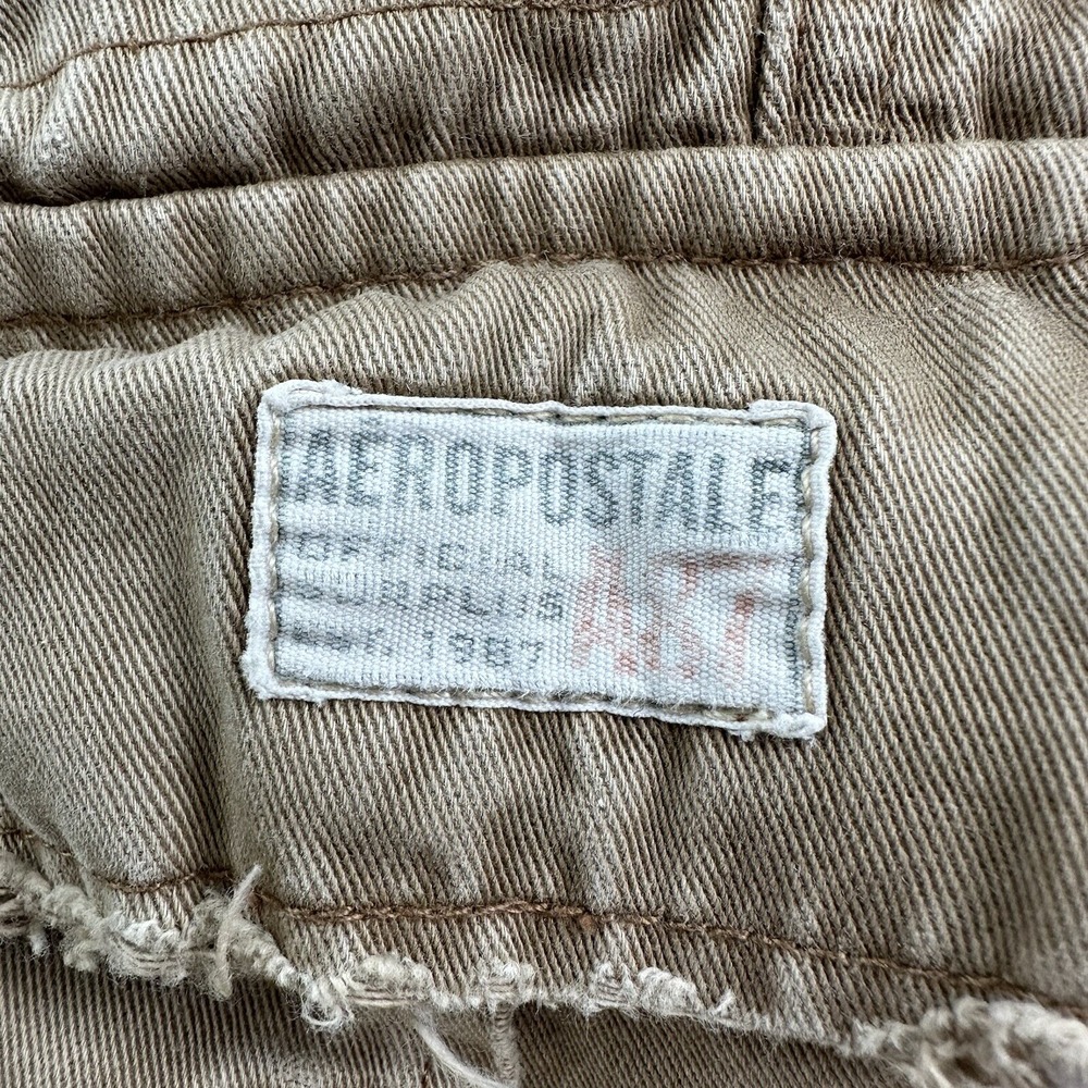 VTG Y2K Distressed Aeropostale Cargo Shorts Men 33 Beige Khaki Cutoffs Tag 34 - Picture 4 of 15